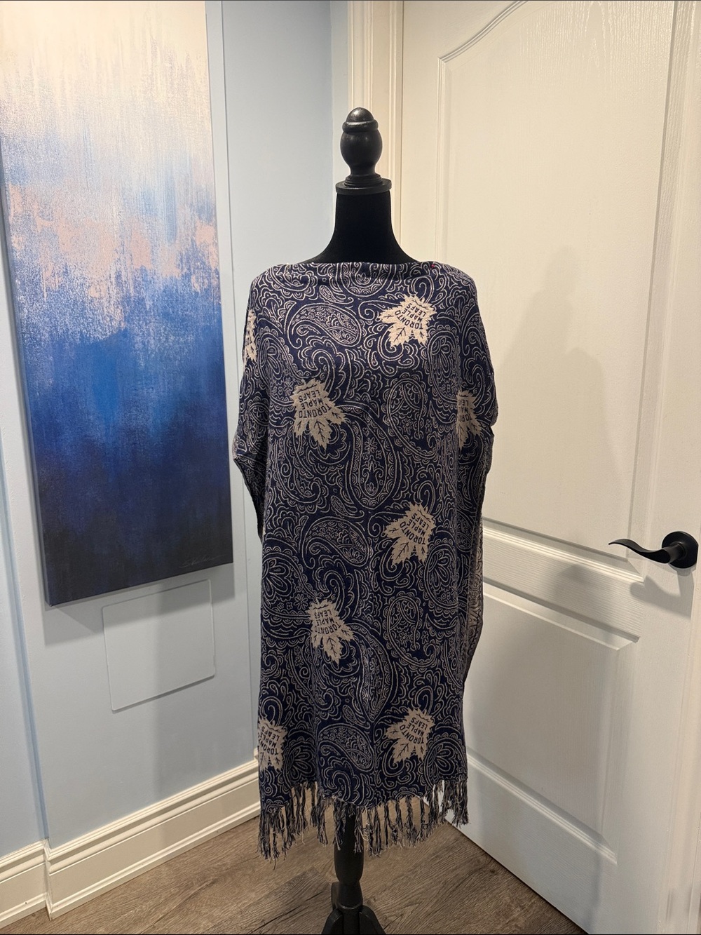 Toronto Maple 🍁 Navy Paisley Fringe Wrap with Cream Floral Accents